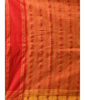  Traditional Bengali Bengamuri Pure Handloom Cotton Saree With Blouse Piece (Red Yellow)