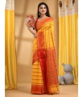  Traditional Bengali Bengamuri Pure Handloom Cotton Saree With Blouse Piece (Red Yellow)