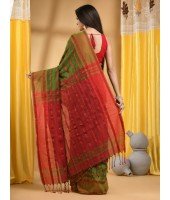  Traditional Bengali Begampuri Handloom Cotton Saree With Blouse Piece (Red Green)