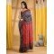 Traditional Bengali Begampuri Handloom Cotton Saree With Blouse Piece(Gray red)