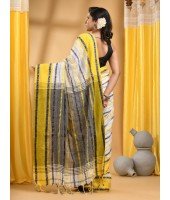  Traditional Bengali Begampuri Handloom Cotton Saree With Blouse Piece(Gray Yellow)