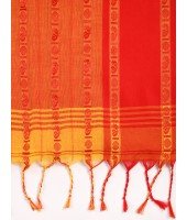  Traditional Bengali Bengamuri Pure Handloom Cotton Saree With Blouse Piece (Red Yellow)