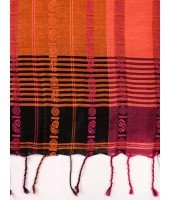 Traditional Bengali Begampuri Handloom Cotton Saree With Blouse Piece(Black Orange)