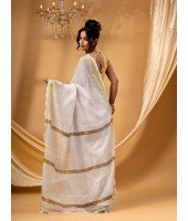 Traditional Cotton Blend Handloom SouthInd Saree Without Blouse Piece (White Gold)