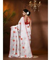 Cotton Blend Red Rose Woven Designer Saree with Blouse Piece (Red Pallu)