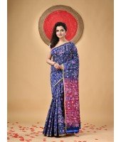 Blend Tribal Palki Printed Designer Saree with Blouse Piece (Blue Pibk)