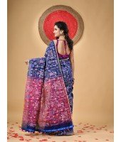 Blend Tribal Palki Printed Designer Saree with Blouse Piece (Blue Pibk)