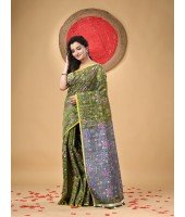  Blend Tribal Palki Printed Designer Saree with Blouse Piece (Gray Green)