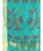  Handloom Cotton Blend Saree Floral Leaf Design With Blouse Piece (Firoza)