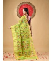 Handloom Cotton Blend Saree Floral Leaf Design With Blouse Piece (Green)