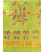 Handloom Cotton Blend Saree Floral Leaf Design With Blouse Piece (Green)