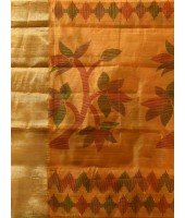 Handloom Cotton Blend Saree Floral Leaf Design With Blouse Piece (Yellow)