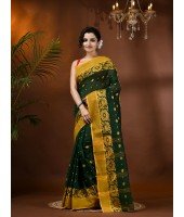  Handloom Cotton Saree Chakra Phool Woven Designer Without Blouse Piece (Green)