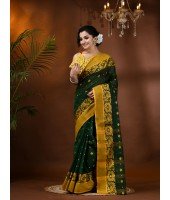  Handloom Cotton Saree Chakra Phool Woven Designer Without Blouse Piece (Green)