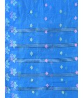 Traditional Pure Handloom Cotton Saree Leaf Woven Design Without Blouse Piece (Blue)