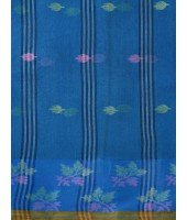 Traditional Pure Handloom Cotton Saree Leaf Woven Design Without Blouse Piece (Blue)