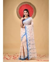 Traditional Pure Handloom Cotton Saree Leaf Woven Design Without Blouse Piece (Light Peach)