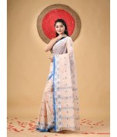 Traditional Pure Handloom Cotton Saree Leaf Woven Design Without Blouse Piece (Light Peach)