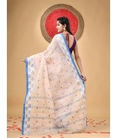 Traditional Pure Handloom Cotton Saree Leaf Woven Design Without Blouse Piece (Light Peach)