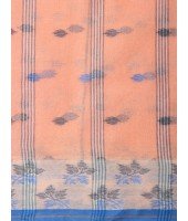 Traditional Pure Handloom Cotton Saree Leaf Woven Design Without Blouse Piece (Deep Peach)