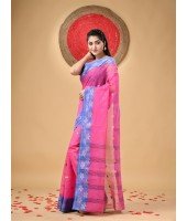 Traditional Pure Handloom Cotton Saree Leaf Woven Design Without Blouse Piece (Pink)