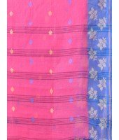 Traditional Pure Handloom Cotton Saree Leaf Woven Design Without Blouse Piece (Pink)