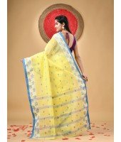 Traditional Pure Handloom Cotton Saree Leaf Woven Design Without Blouse Piece(Yellow)