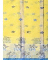 Traditional Pure Handloom Cotton Saree Leaf Woven Design Without Blouse Piece(Yellow)