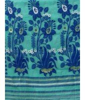  Phulkari Resham Dhakai jamdani Bengal Pure Cotton Handloom Saree Whole Body Design without Blouse Piece (Firoza Blue)