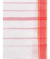  Bengal Tant Aradhana Pure Handloom Cotton Saree Without Blouse Piece (White Red)