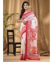 Cotton Handloom Saree Uma Ganesh Printed Design Handloom Saree with Blouse Piece(Orange Red White)