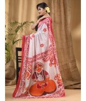 Cotton Handloom Saree Uma Ganesh Printed Design Handloom Saree with Blouse Piece(Orange Red White)