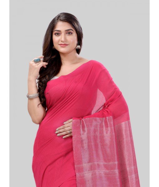 DESH BIDESH Women`s Cotton Blend Handloom 2D Organza Saree Without Blouse Piece (Pink)