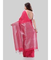 DESH BIDESH Women`s Cotton Blend Handloom 2D Organza Saree Without Blouse Piece (Pink)