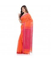 dB DESH BIDESH Women`s Tant Silk Handloom Cotton Saree Sequence Work With Blouse Piece (Orange Pink)