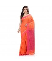 dB DESH BIDESH Women`s Tant Silk Handloom Cotton Saree Sequence Work With Blouse Piece (Orange Pink)