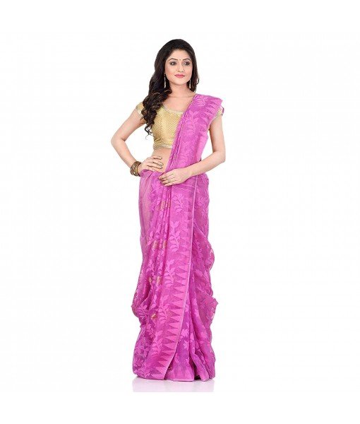 dB Desh Bidesh Women`s Bengal Handloom Tant Soft Dhakai Jamdani Cotton Saree Whole Body Design (Purple)