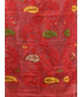 Resham Dhakai Jamdani Cotton Handloom Saree Aam Kolka Design Jamdani Saree (White Red)