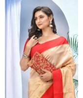 Tant Cotton Saree With Blouse Piece (DBSAREE131218WOBGCL7_Off-white And Red)