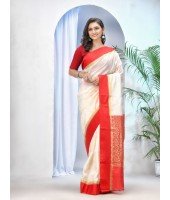 Bengal Art Garad Silk Saree Handmade Kalka with WholeBody Design Saree (Red White)