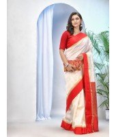 Bengal Art Garad Silk Saree Handmade Kalka with WholeBody Design Saree (Red White)