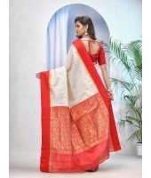 Bengal Art Garad Silk Saree Handmade Kalka with WholeBody Design Saree (Red White)