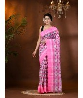 Banphul Print Design Pure Handloom Cotton Saree Without Blouse Piece (Pink)