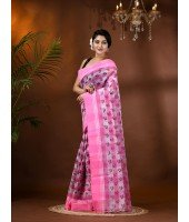 Banphul Print Design Pure Handloom Cotton Saree Without Blouse Piece (Pink)