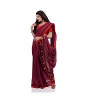 Women`s Traditional Bengali Tant Handloom Cotton Saree Loveria Design With Blouse Piece(Cranberry)