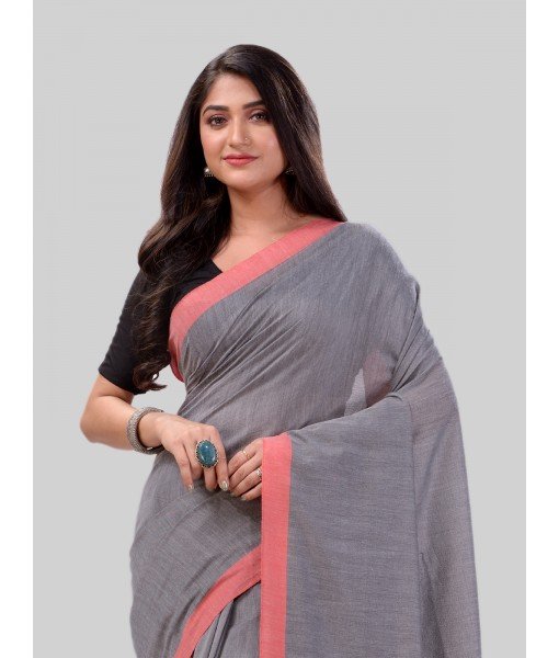 DESH BIDESH Women`s Handloom Pure Cotton Saree Abhiprithi Royal Design Without Blouse Piece (Grey)