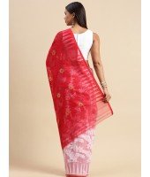 Handloom Tant Soft Dhakai Jamdani Cotton Saree Whole Body Design Without Blouse Piece (Red White)