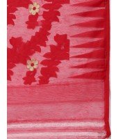 Handloom Tant Soft Dhakai Jamdani Cotton Saree Whole Body Design Without Blouse Piece (Red White)