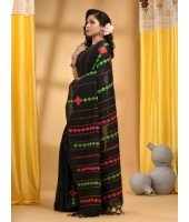 Bengali Khesh Pure Cotton Handloom Saree Diamond Designed With Blouse Piece(Black)