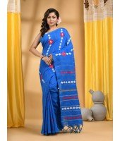 Bengali Khesh Pure Cotton Handloom Saree Diamond Designed With Blouse Piece(Sky Blue)